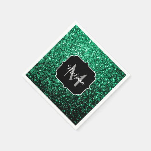 Emerald Green faux glitter sparter Monogram Servet (Hoek)