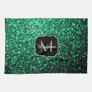 Emerald Green faux glitter sparter Monogram Theedoek