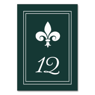 Emerald Green Fleur de Lis Table Number Kaart