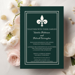 Emerald Green Fleur de Lis Wedding Invitation Kaart