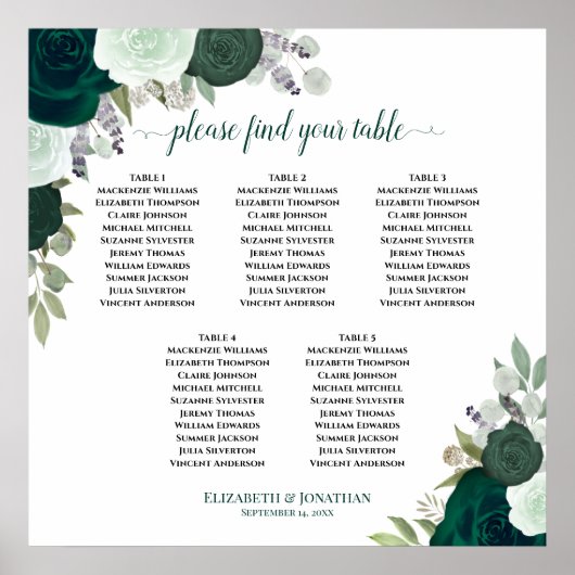 Emerald Green Floral 5 Tableau Mariage (Devant)