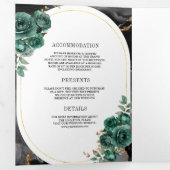 Emerald Green Floral Black Marble QR Code Wedding Drieluik Uitnodiging (Binnenzijde eerst)