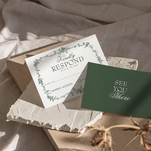 Emerald Green Floral Boho Old Money Wedding RSVP C