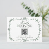 Emerald Green Floral Boho QR Code Wedding RSVP (Debout devant)