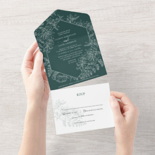 Emerald Green Floral Botanical Wedding All In One Uitnodiging