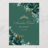 Emerald Green Floral Butterflies Quinceanera Programma (Achterkant)
