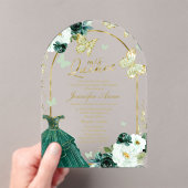 Emerald Green Floral Butterfly Quinceañera Acryl Uitnodigingen (Insitu (Draagbaar))