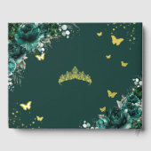 Emerald Green Floral Gold Quinceañera Quince Photo (Verso)