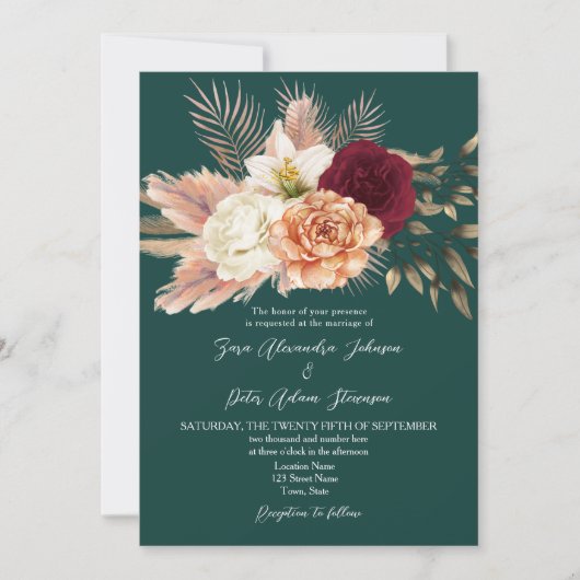 Emerald Green Floral Mariage QR Code Invitation (Devant)