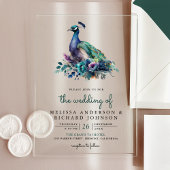 Emerald Green Floral Peacock Wedding Acryl Uitnodigingen