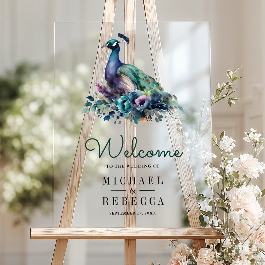 Emerald Green Floral Peacock Wedding Welcome