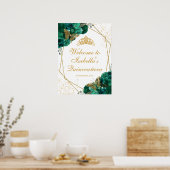 Emerald Green Floral Quinceanera Affiche de bienve (Cuisine)