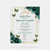 Emerald Green Floral Quinceanera Bar Cocktail Menu (Recto)