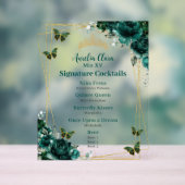 Emerald Green Floral Quinceanera Bar Cocktail Menu (Neutre)