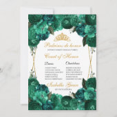 Emerald Green Floral Quinceanera Court of Honor Kaart (Voorkant)