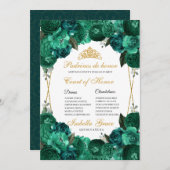 Emerald Green Floral Quinceanera Court of Honor Kaart (Voorkant / Achterkant)