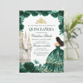 Emerald Green Floral Quinceanera Invitation Castle (Debout devant)