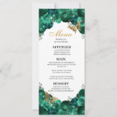 Emerald Green Floral Quinceanera Menu Kaart (Voorkant)