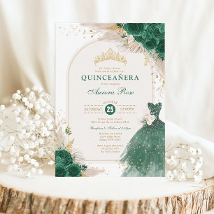 Emerald Green Floral Quinceañera Princess Dress Kaart