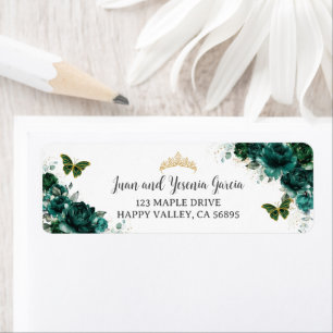 Emerald Green Floral Quinceanera Return Address Etiket