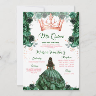 Emerald Green Floral Roos Gold Crown Mis Quince Kaart