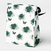 Emerald Green Floral Silver Quinceañera Butterfly Bedankdoosjes (Achterkant)