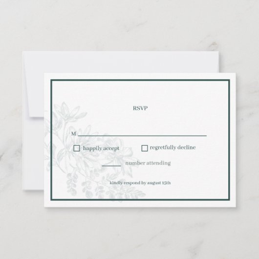 Emerald Green Floral Simple Mariage Carte RSVP (Devant)