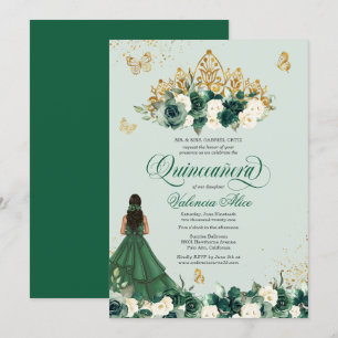 Emerald Green Floral Tiara + Butterfly Quinceanera Kaart