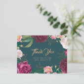 Emerald Green Floral Weddig Carte de remerciements (Debout devant)
