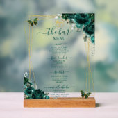 Emerald Green Floral Wedding Bar Cocktail Menu (Neutre)