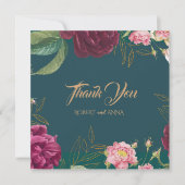 Emerald Green Floral Wedding Bedankkaart (Voorkant)