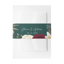 Emerald Green Floral Wedding Belly Band Uitnodigingen Wikkel