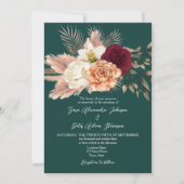Emerald Green Floral Wedding QR Code Uitnodigen Kaart (Voorkant)