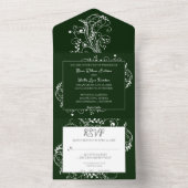 Emerald Green Flourish Wedding All In One Uitnodiging (Binnen)