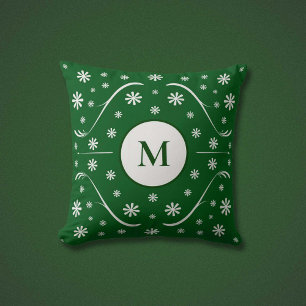 Emerald Green Flower Power Monogram Pillow Kussen