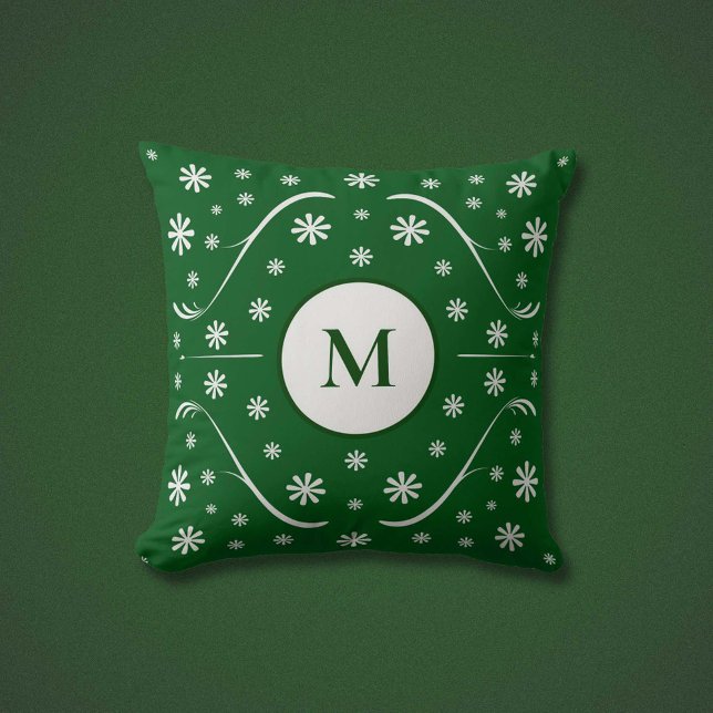 Emerald Green Flower Power Monogram Pillow Kussen (Emerald Green Flower Power Monogram Pillow)