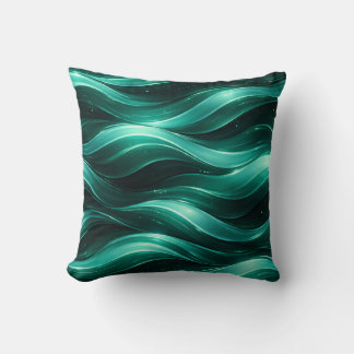 Emerald Green Fluid Wave Pattern Throw Pillow Kussen