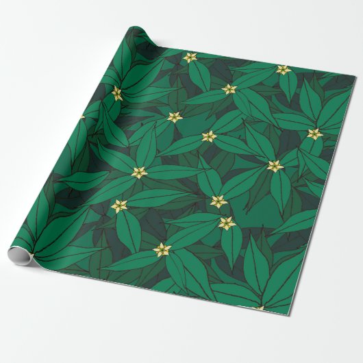 Emerald Green Foliage Print Gift Wrap Cadeaupapier (Uitgerold)