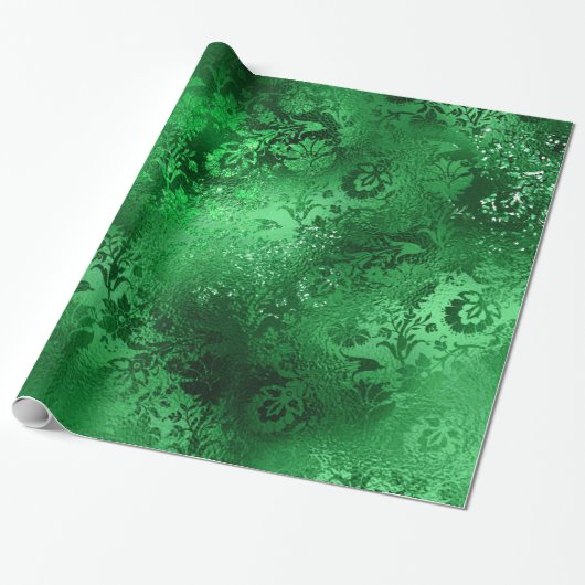 Emerald Green Glam Damask Pattern Cadeaupapier (Uitgerold)