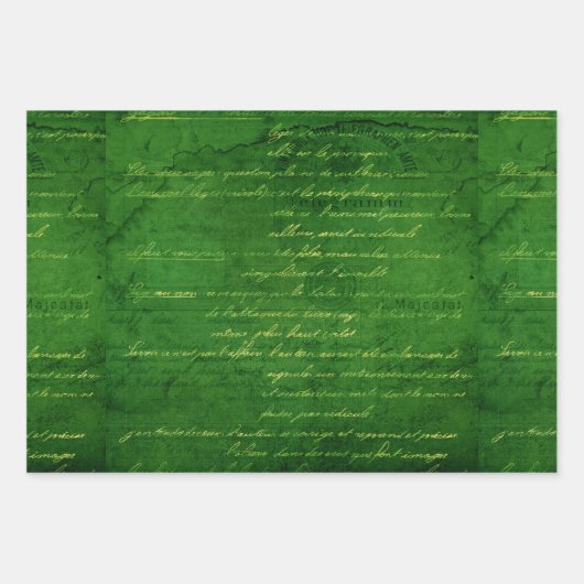 Emerald Green Glimmer Grunge Damask Script Inpakpapier Vel (Voorkant)