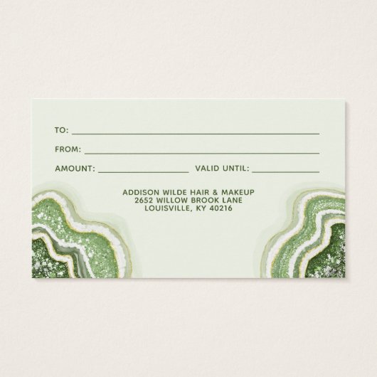 Emerald Green Glitter Agate Geode Luxe Gift Kaart (Achterkant)