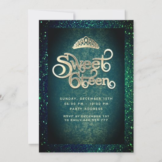Emerald Green glitter Gold dress tiara Sweet 16 Kaart (Achterkant)