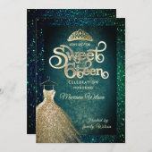 Emerald Green glitter Gold dress tiara Sweet 16 Kaart (Voorkant / Achterkant)