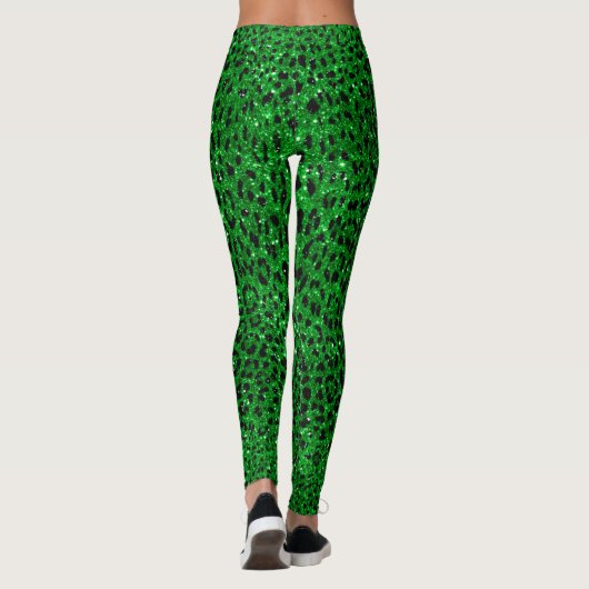 Emerald Green Glitter Leopard Pattern Leggings (Achterkant)