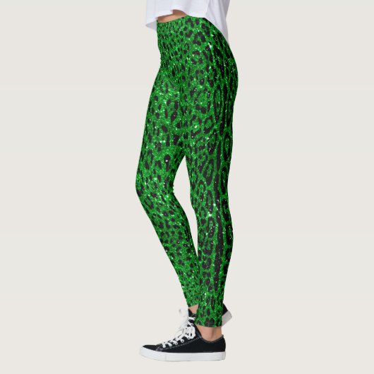 Emerald Green Glitter Leopard Pattern Leggings (Links)