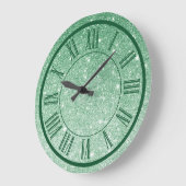 Emerald Green Glitter Roman Numeral Sparkle Girly Grote Klok (Hoek)