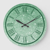 Emerald Green Glitter Roman Numeral Sparkle Girly Grote Klok (Voorkant)