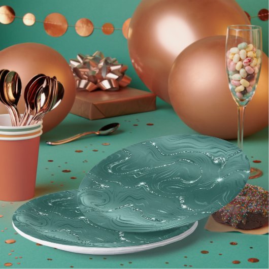 Emerald Green Glitzy Marble Kerstmis Papieren Bordje (Multi)