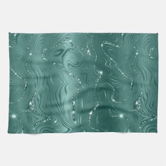 Emerald Green Glitzy Marble Theedoek (Horizontaal)
