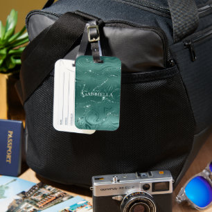 Emerald Green Glitzy Marmer Gepersonaliseerd Bagagelabel